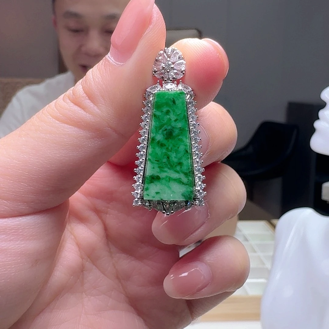 翡翠银S925镶嵌吊坠(不含链)天然