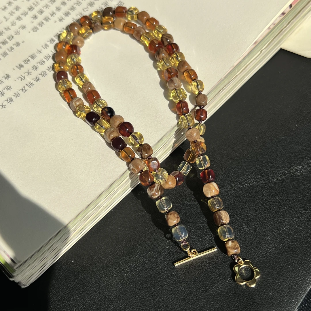 天然缅甸琥珀 方糖项链 5mm