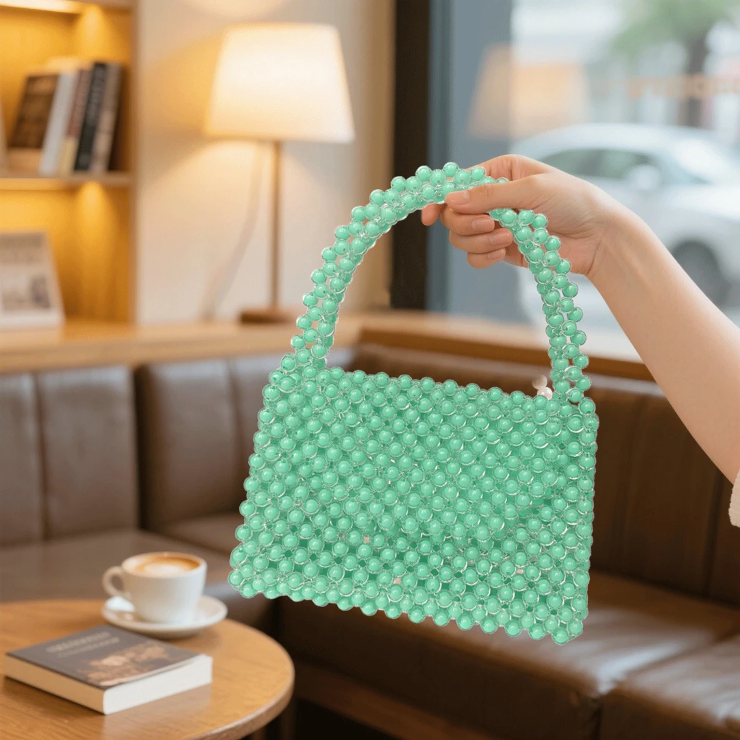 女士单肩包手提包新款2025ins风小清新休闲珍珠手工串珠材料女包