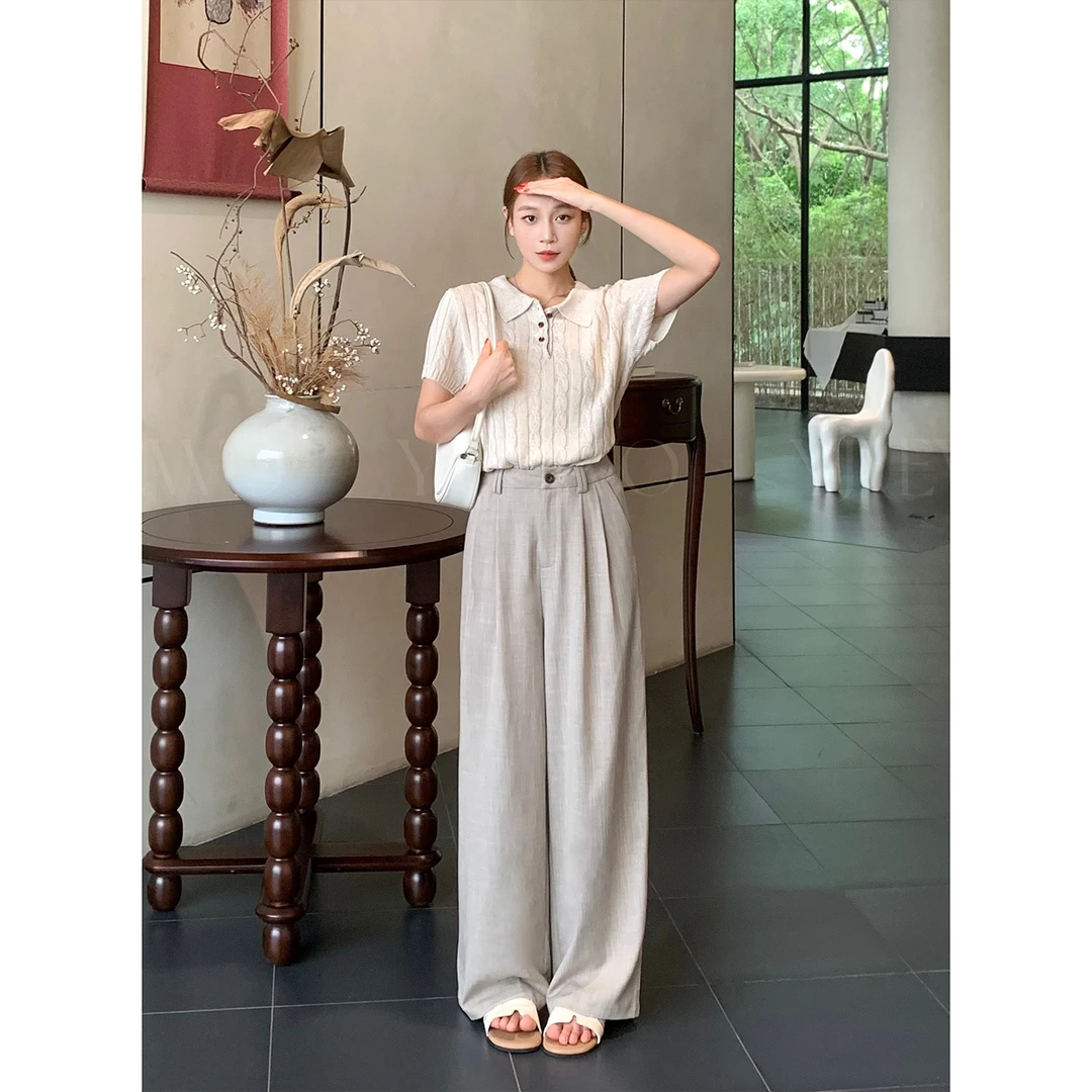 【小爽小个子】夏季新款休闲百搭高腰减龄宽松直筒休闲裤-8500