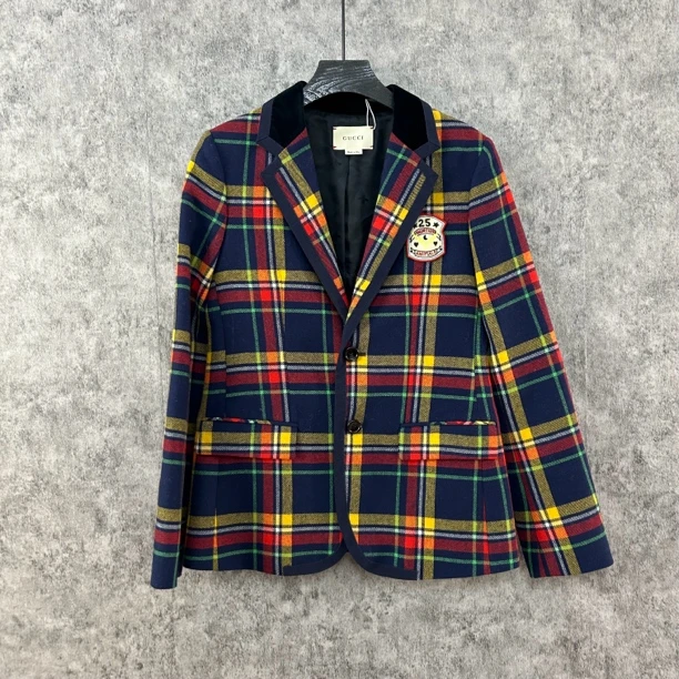 95新 GUCCI/古驰 古驰绿色格纹西服外套
