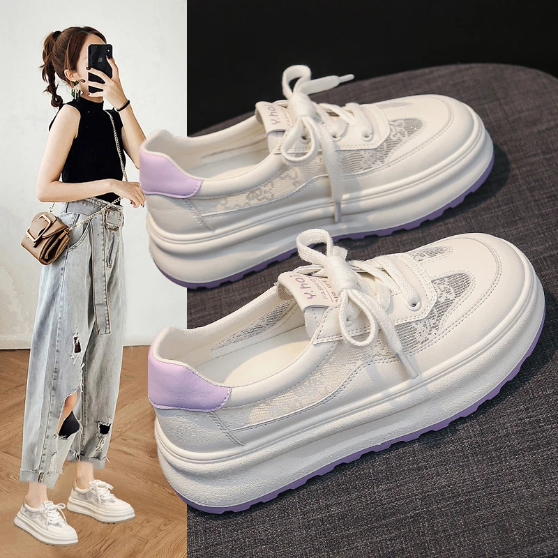 新款网面透气时尚休闲鞋女鞋厚底板鞋薄款夏季女鞋小白鞋鞋子学生