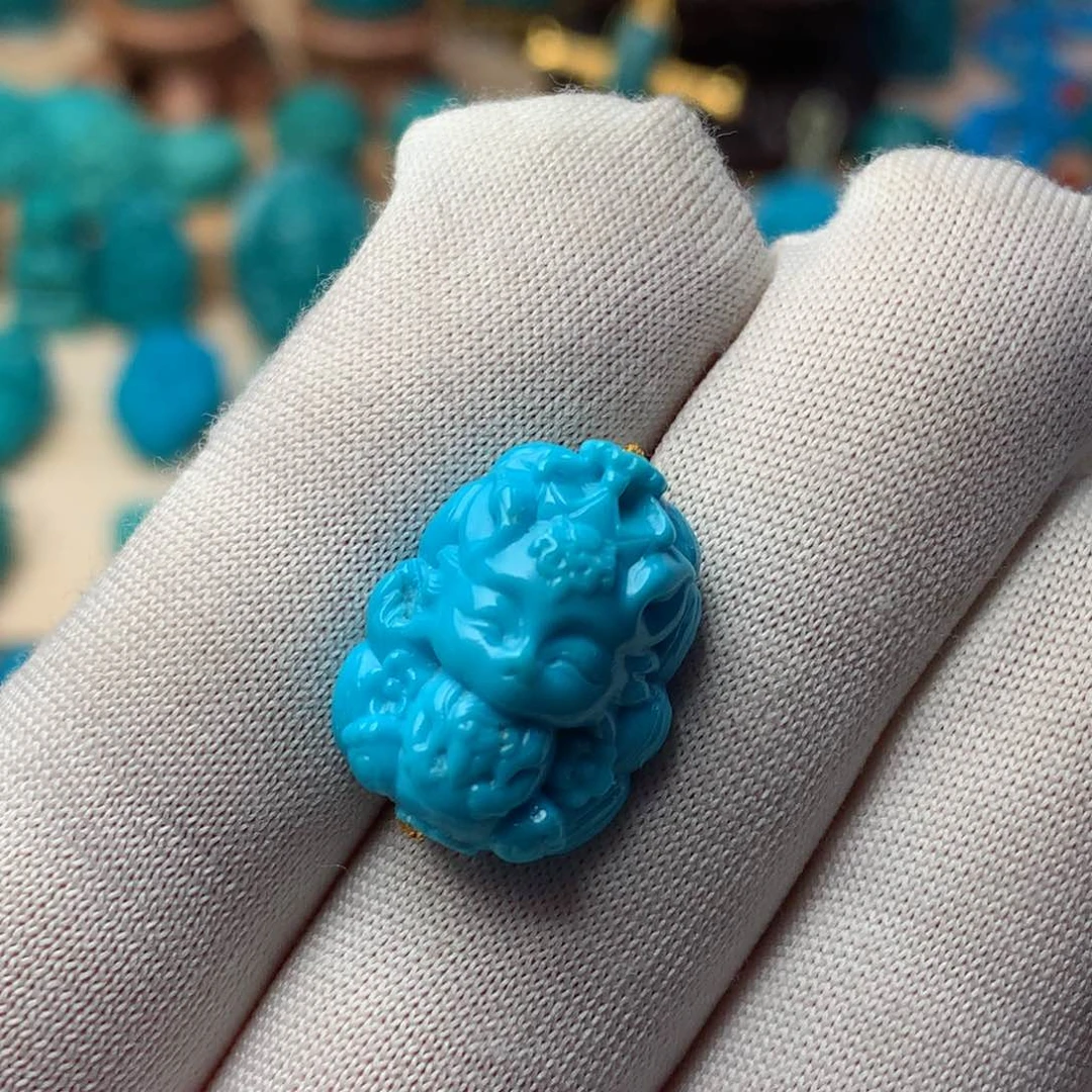 绿松石珠宝奇石未镶嵌九尾狐仙