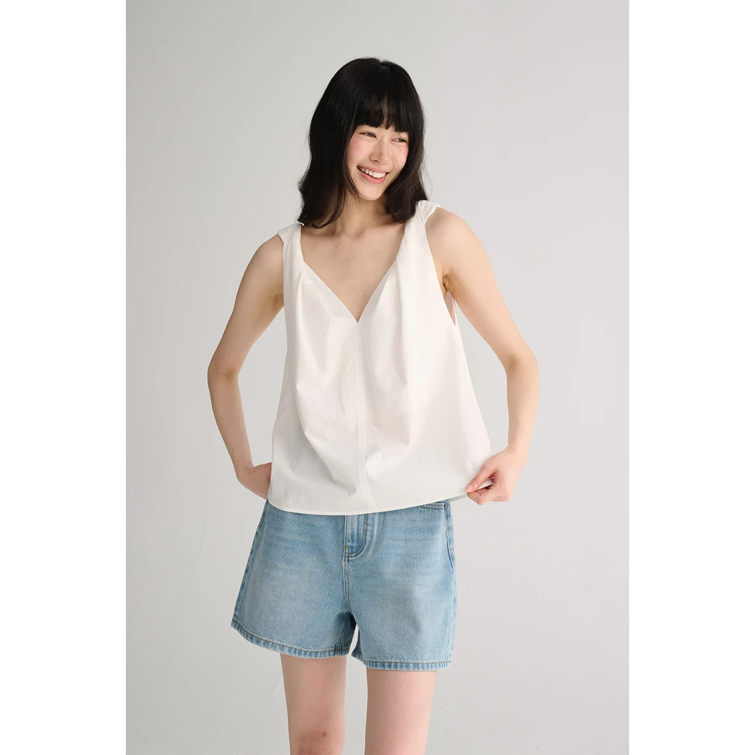 MAISON CECILE 两色/法式极简设计感V领宽松无袖扭结背心