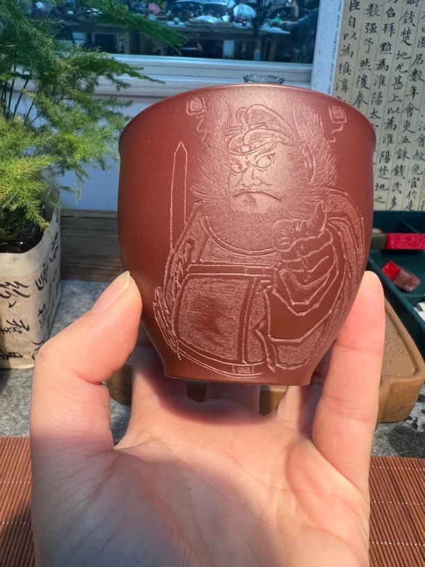 南柯记 | 红皮龙优质泥料全手精刻工笔人物钟馗原矿紫砂主人杯