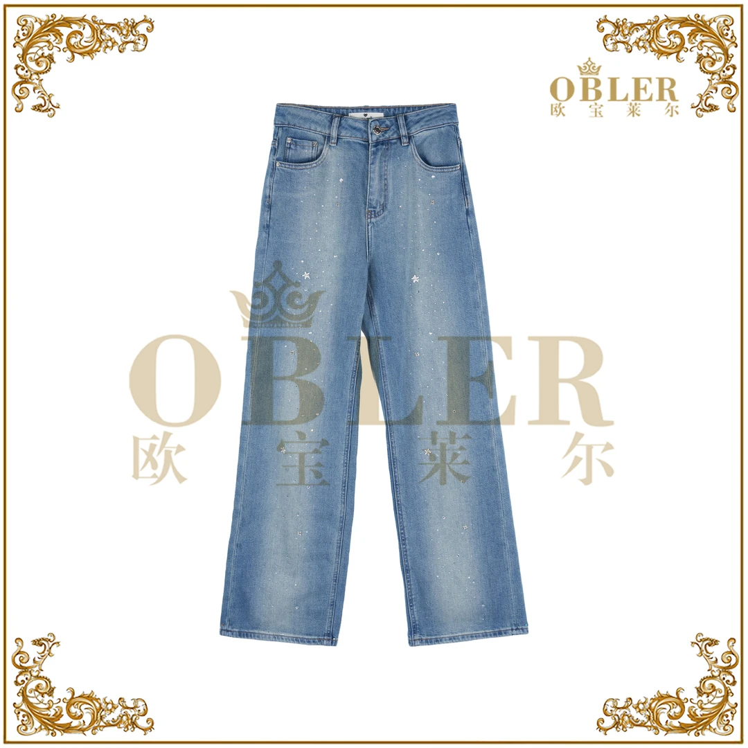 【欧宝莱尔】新款气质时尚轻奢女装百搭休闲牛仔裤896-8786
