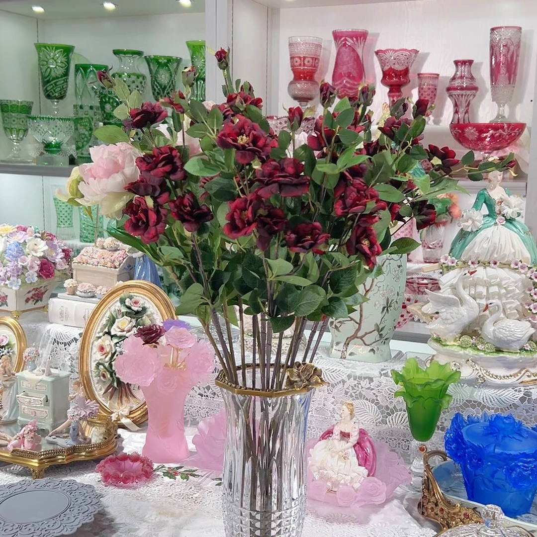 陶瓷防真花冰山月季一束四只