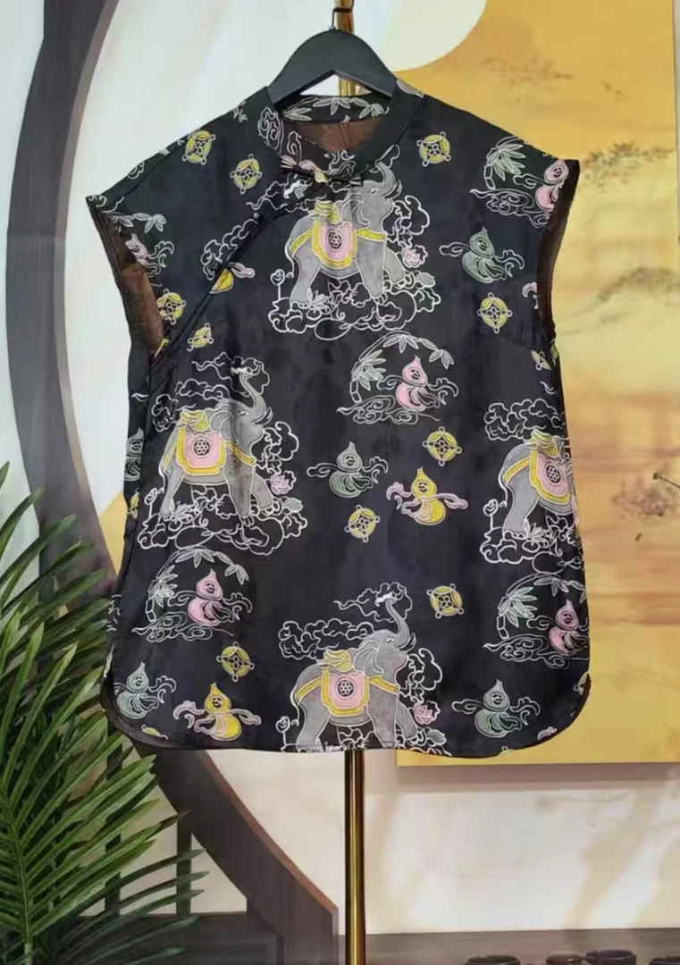 【吉象】新中式薄款上衣无袖气质盘扣斜襟小衫