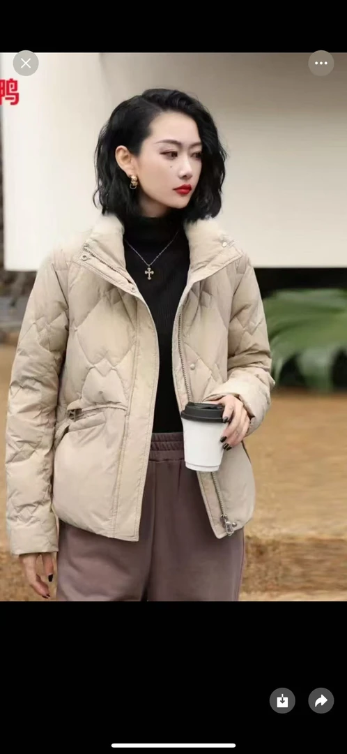 女秋冬宽松型拉链保暖气质连帽拼接短款女士网红立领