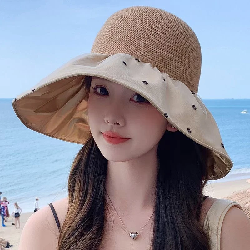 全顶帽子女夏季大檐显脸小渔夫帽防紫外线出游遮脸遮阳防晒帽