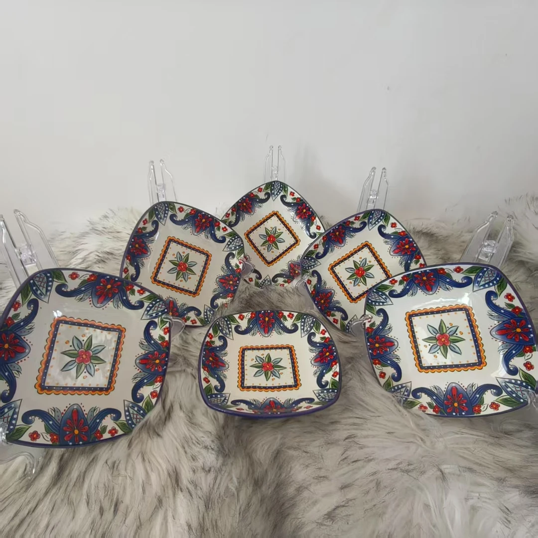 【新疆包邮】tut qasa kuk gul banxir tahsa6个蓝花纹方形饺子盘