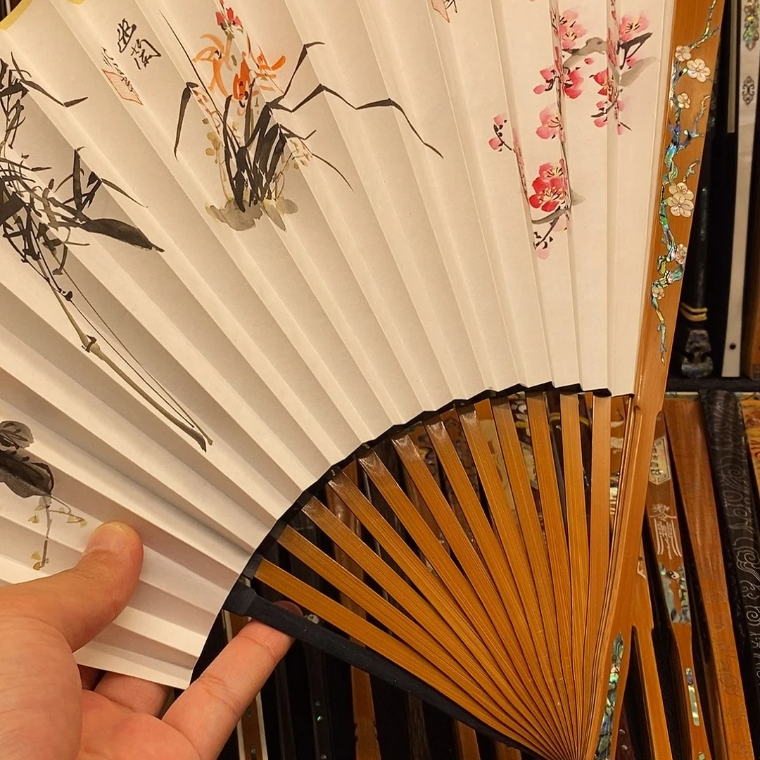 扇子《梅花》老玉竹三合青