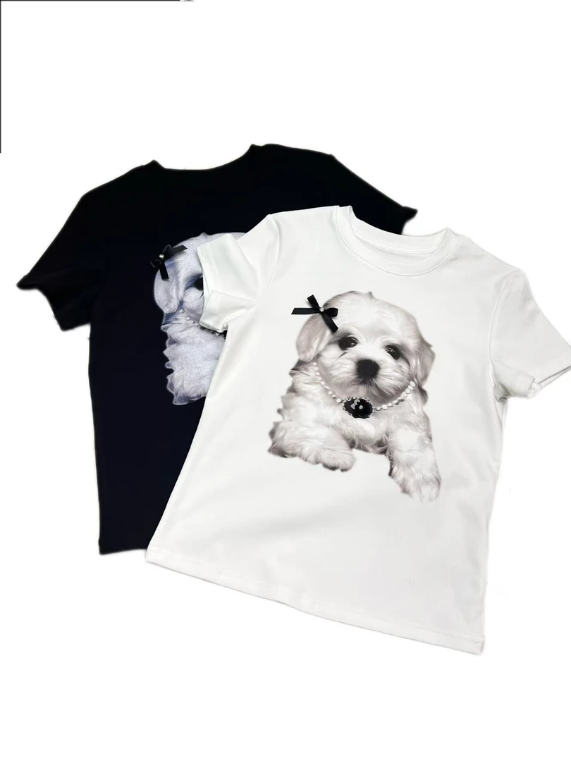 125头花珍珠项链狗狗修身T恤
