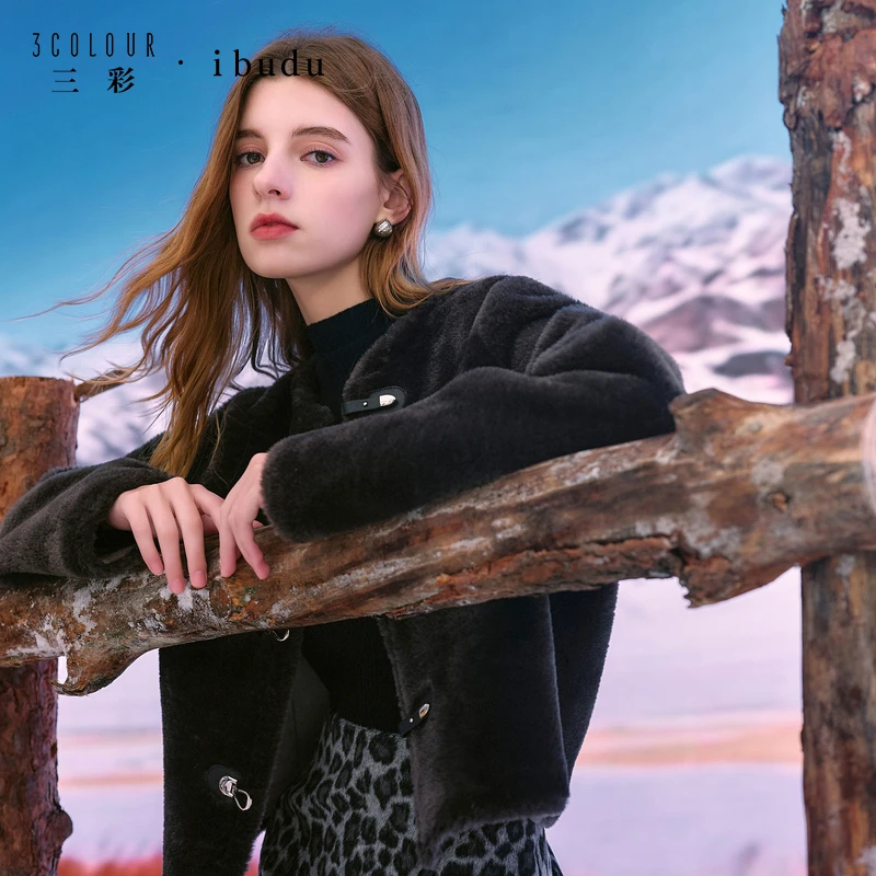 3726小铃铛人造皮草三彩2025冬季新款环保皮草毛绒外套圆领dbx