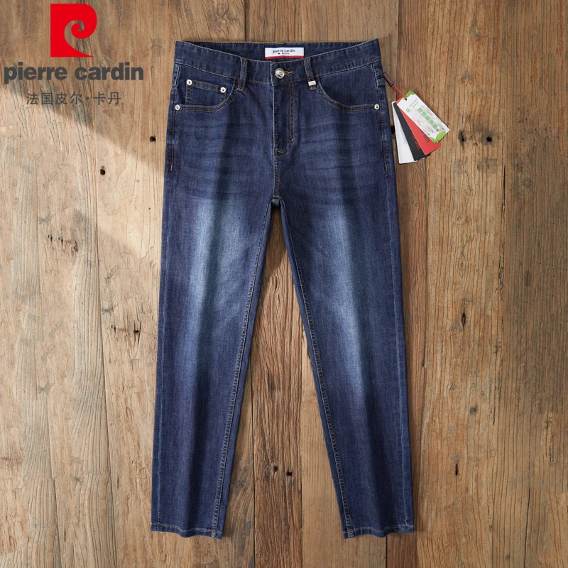 皮尔卡丹凉感桑蚕丝小直筒弹力水洗休闲牛仔长裤春夏薄新款男高端