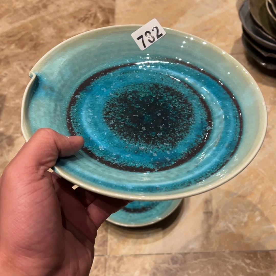 瓷片?*宇782蓝色手工异形盘1个