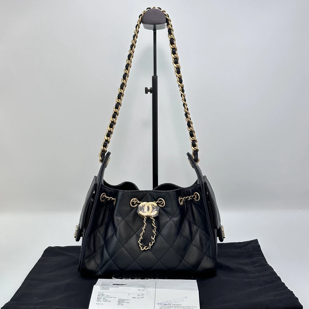 99新 Chanel/香奈儿 黑金荔枝牛皮25bag mini单肩包 31599