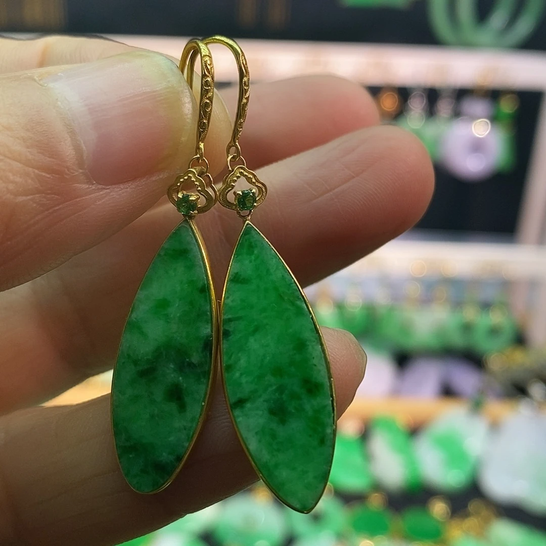 翡翠18K金镶嵌耳饰耳饰