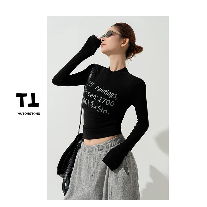 现货【一起】秋季字母长袖T恤衫女百搭修身打底衫上衣50706