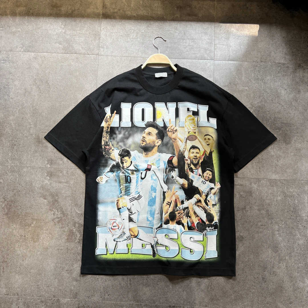 280g小领口足球运动文化衫半袖宽松男女短袖T恤梅西体恤