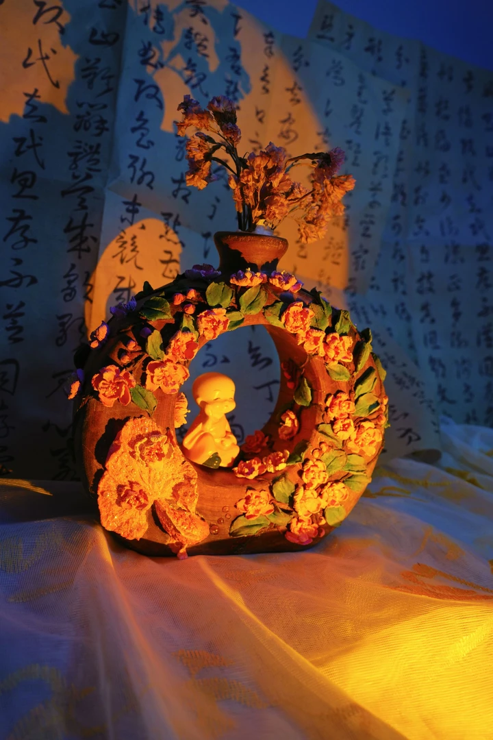 倒流香《金玉满堂》原创手工浮雕花瓶20*20创意摆件