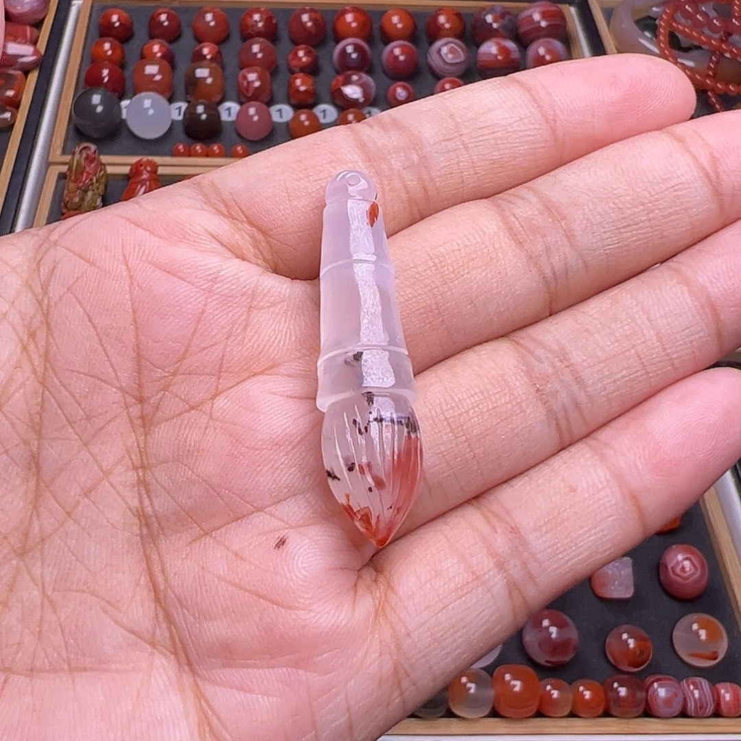 南红玛瑙未镶嵌珠宝奇石文昌笔43.2Ｘ11mm