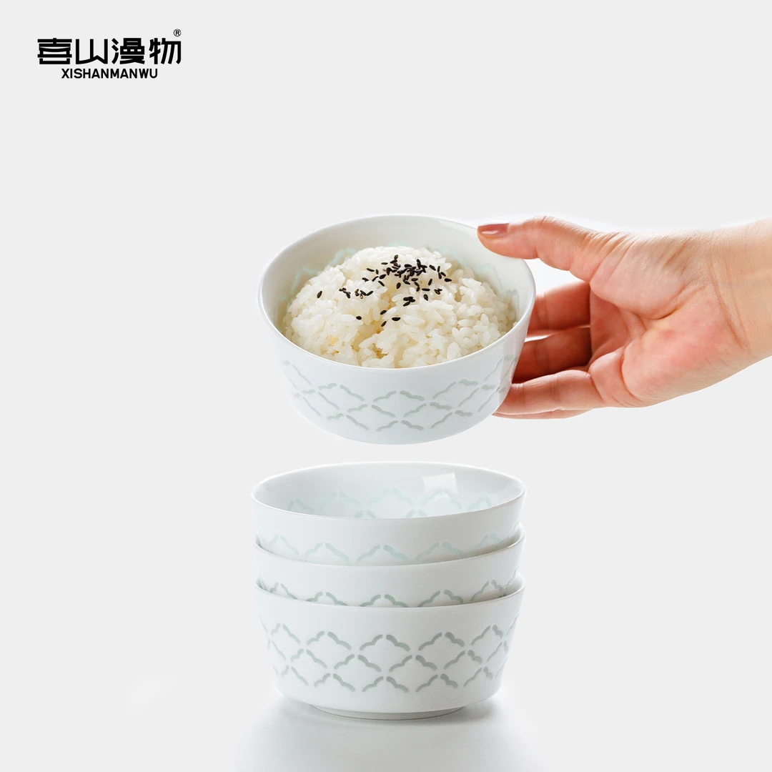 喜山漫物印月玲珑碗景德镇陶瓷碗家用餐具碗盘高温瓷汤碗结婚乔迁