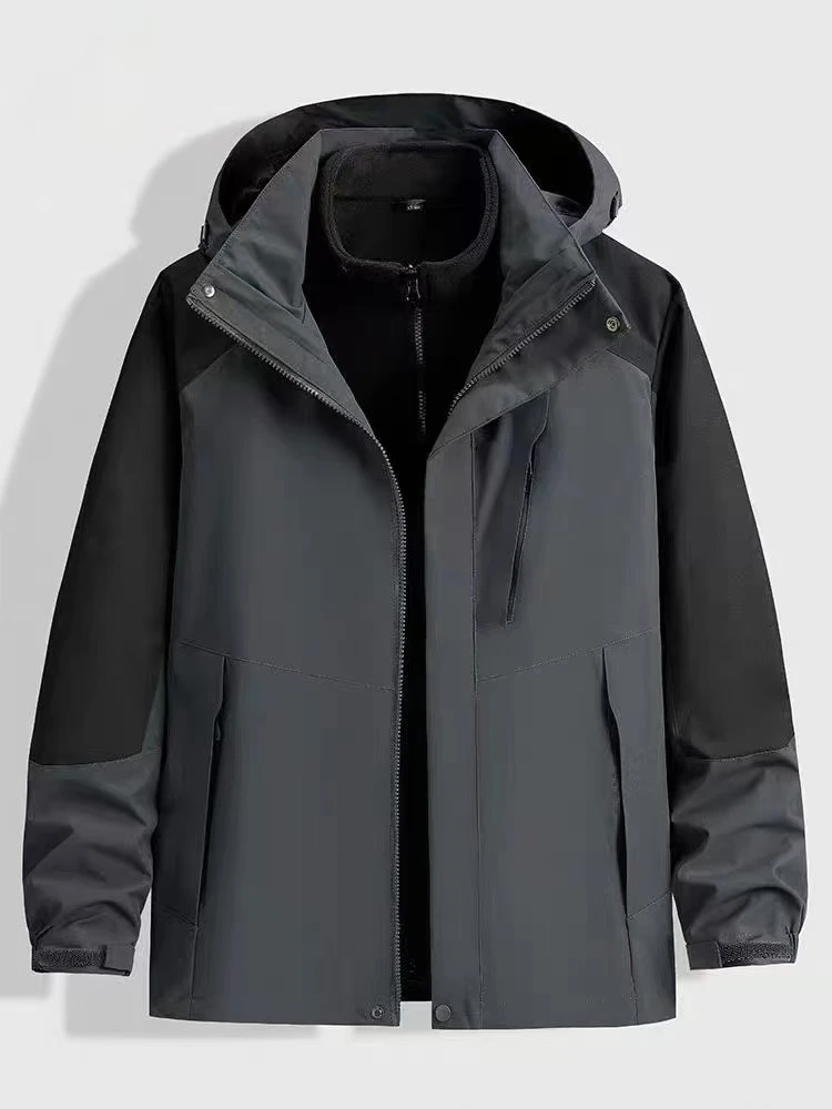 中老年爸爸春秋季秋冬款防水防风三合一加绒加厚冲锋衣外套