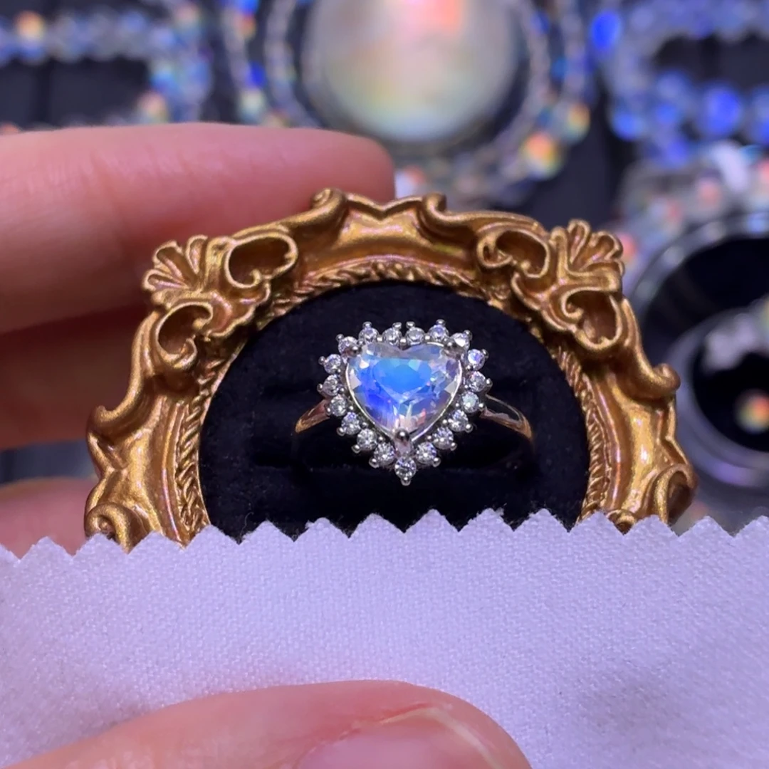 银S925镶嵌月光石戒指马岛全净体戒指