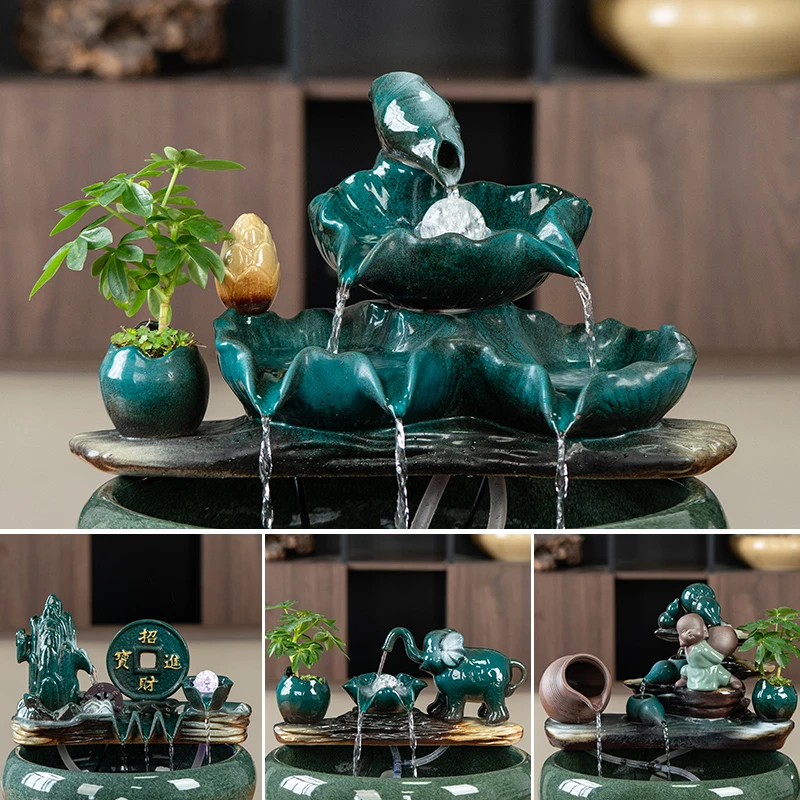 陶瓷鱼缸搭配摆件桌面造景DIY鱼缸客厅装饰自动循环养鱼缸