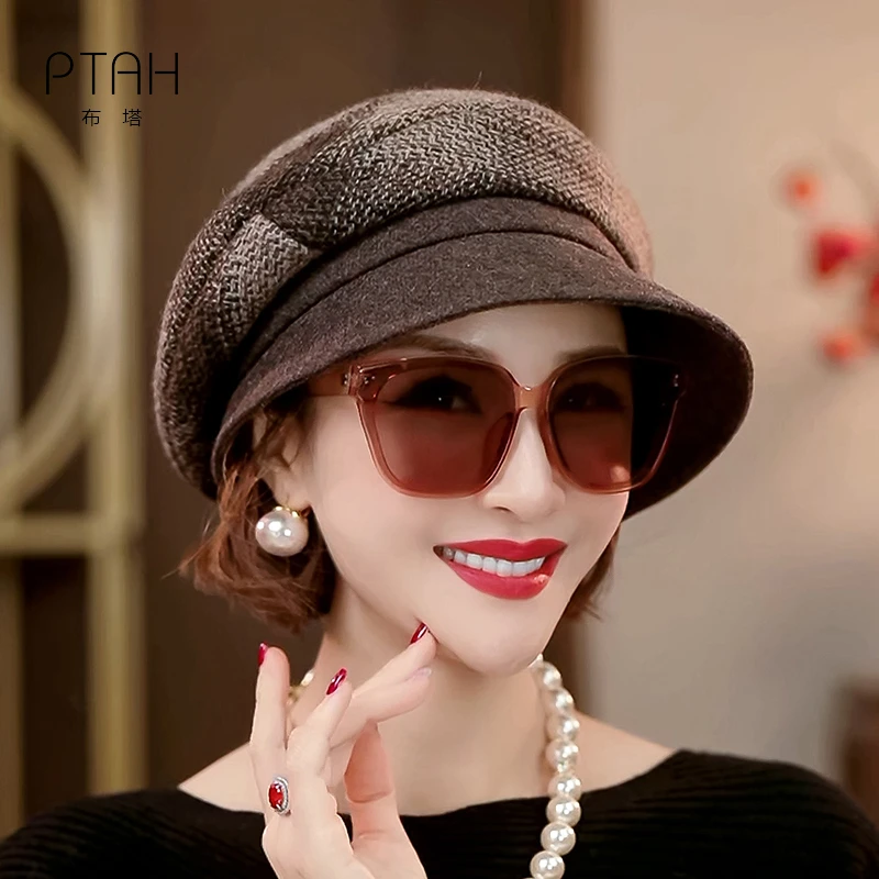 保暖羊毛贝雷帽女款2025新款爆款秋冬复古格纹时尚帽子女款0803