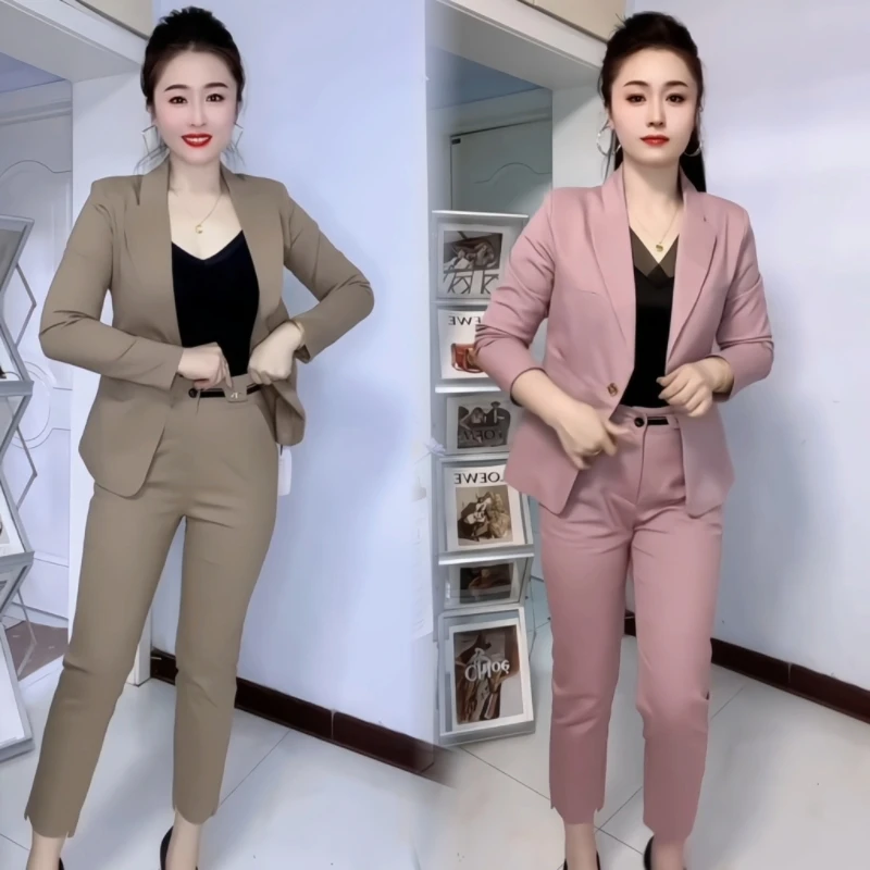 夏季通勤简约休闲风韩版时尚套装秋季春女神范春季套装修身两件套