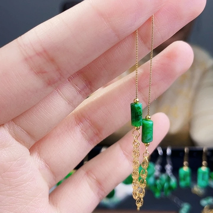 翡翠耳饰银S925镶嵌饰品