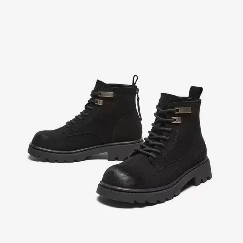 C4928  黑色绒里 秋冬时尚方圆头女 中筒靴 马丁靴