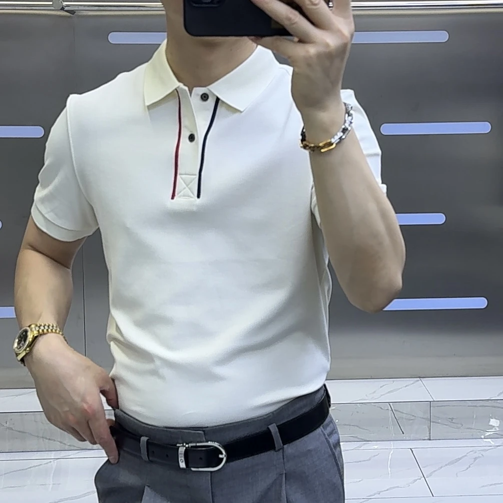 男士新款夏季Polo衫短袖翻领商务休闲透气薄款纯色半袖上衣