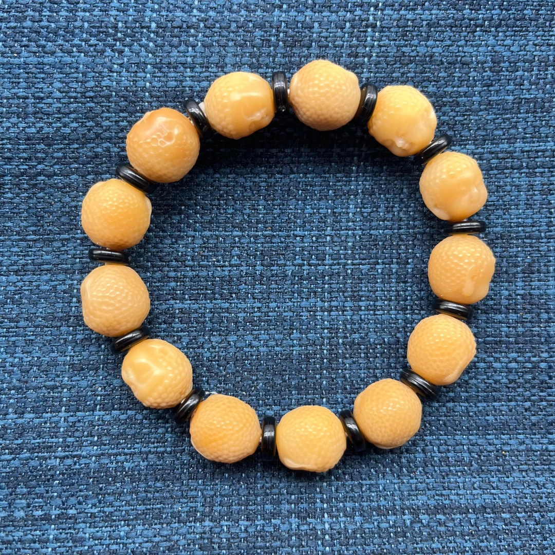 非金属木质手链 风化菩提雕刻佛头黑隔片  3460