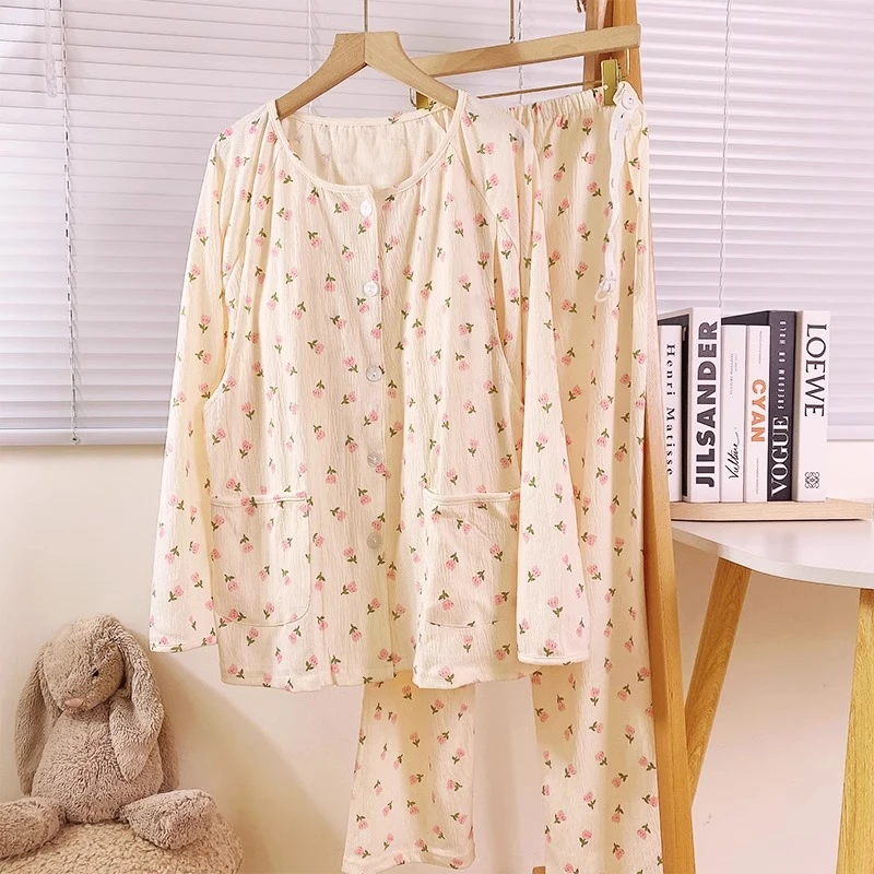 【直播专享32】带胸垫月子服春秋季家居服棉纱夏季坐月吸汗孕妇睡衣
