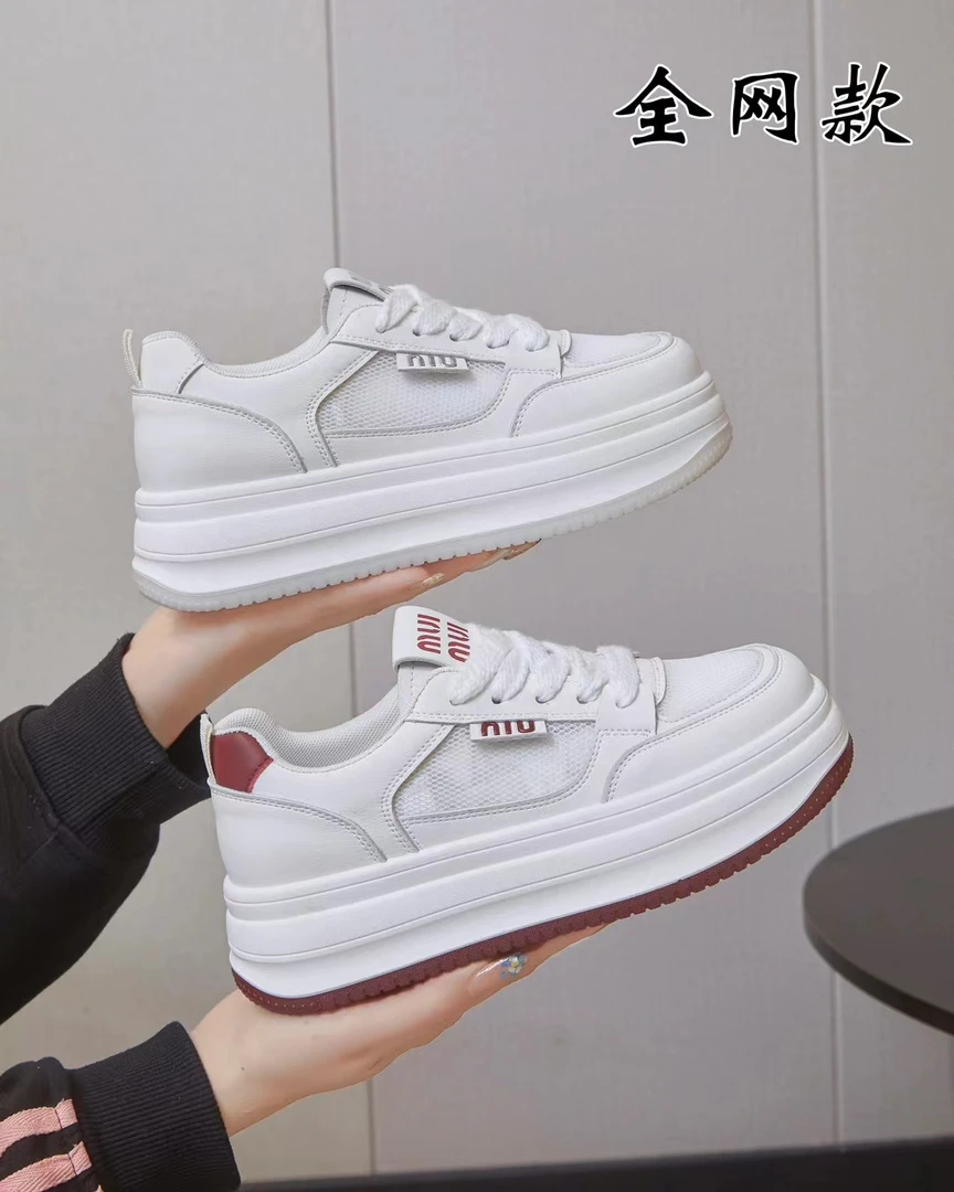 厚底小白鞋女百搭春秋松糕2025夏季透气新款流行网面休闲运动板鞋