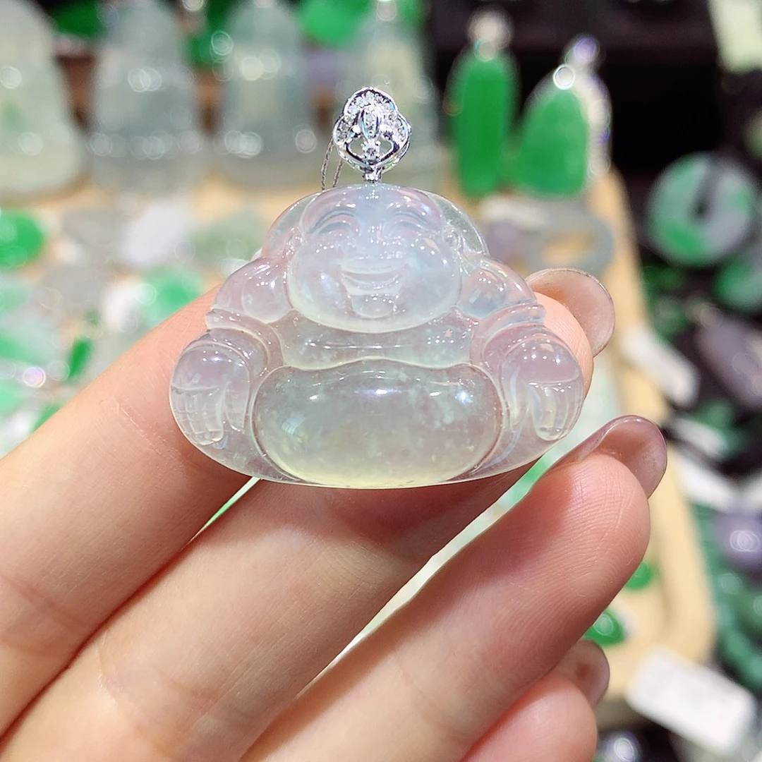 翡翠18K金镶嵌颈饰佛