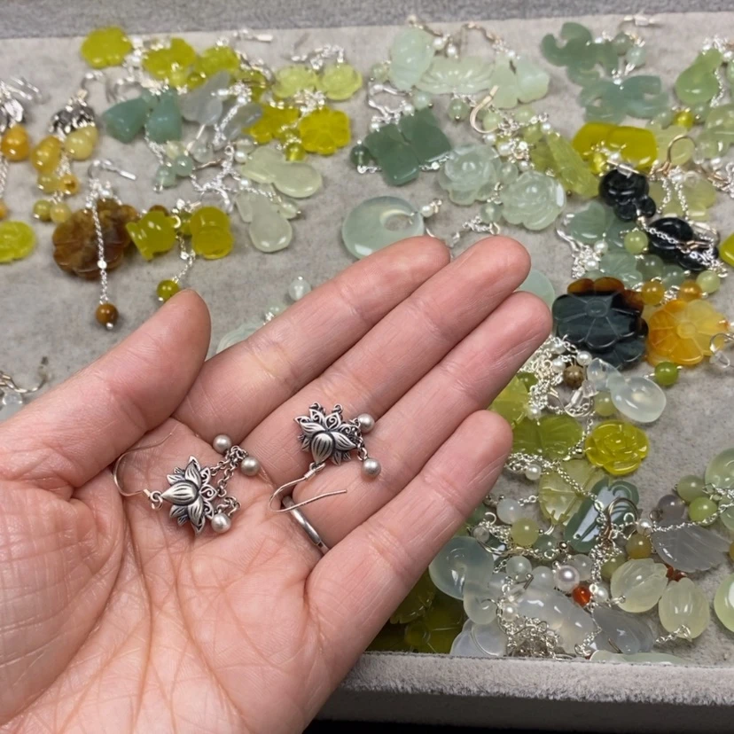 【闪购商品】蛇纹石玉挂件耳饰耳环项链银S925镶嵌*‍****