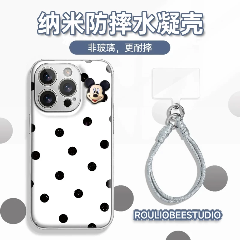 闪粉波点米奇挂绳适用iphone16/15手机壳苹果14华为vivoppo小米套