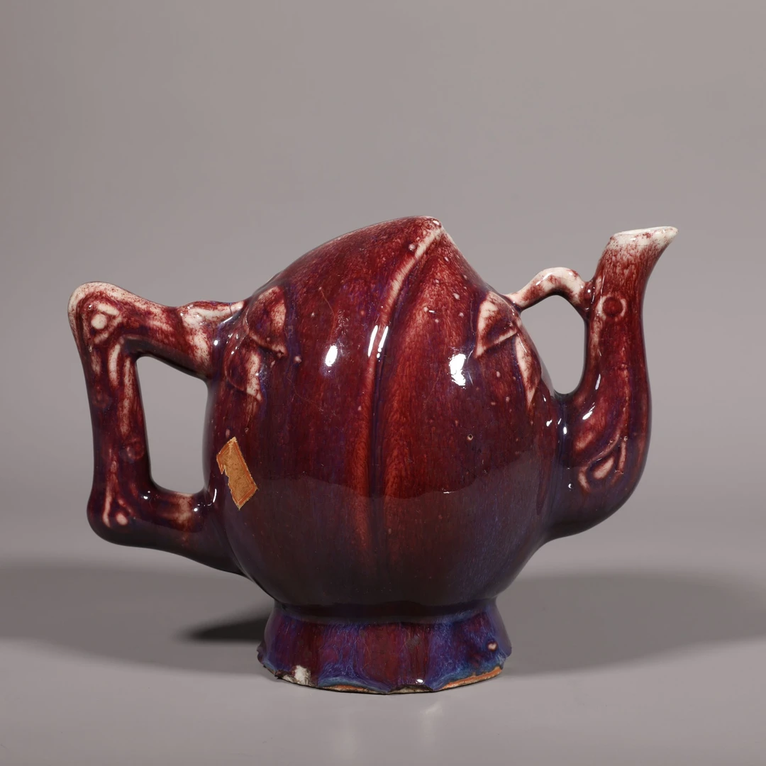 LOT110502 清中期 窑变釉桃型倒流壶 古董拍卖