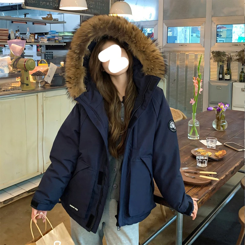 冬季美式棉衣外套女2025新款大毛领宽松显瘦工装加绒保暖派克棉服