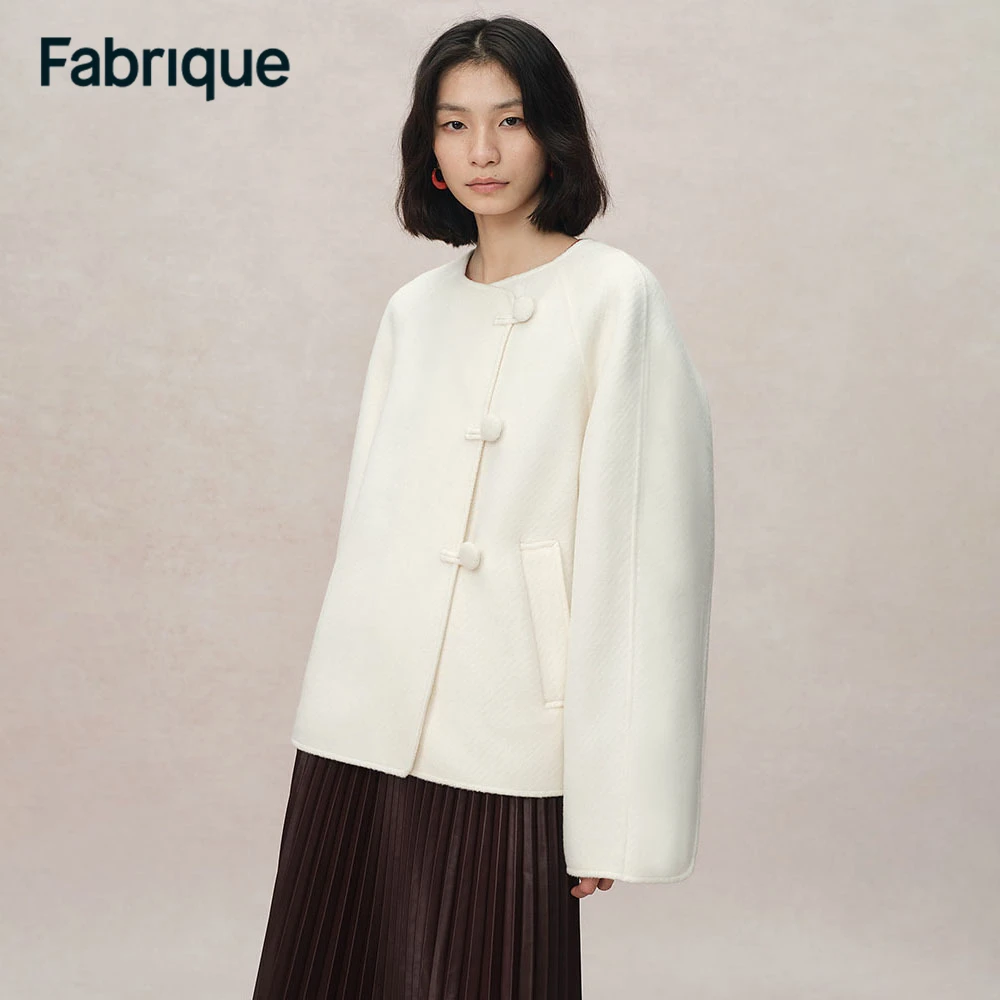 【达人专享】Fabrique新中式绵羊毛斜纹呢圆领短款士大衣外套