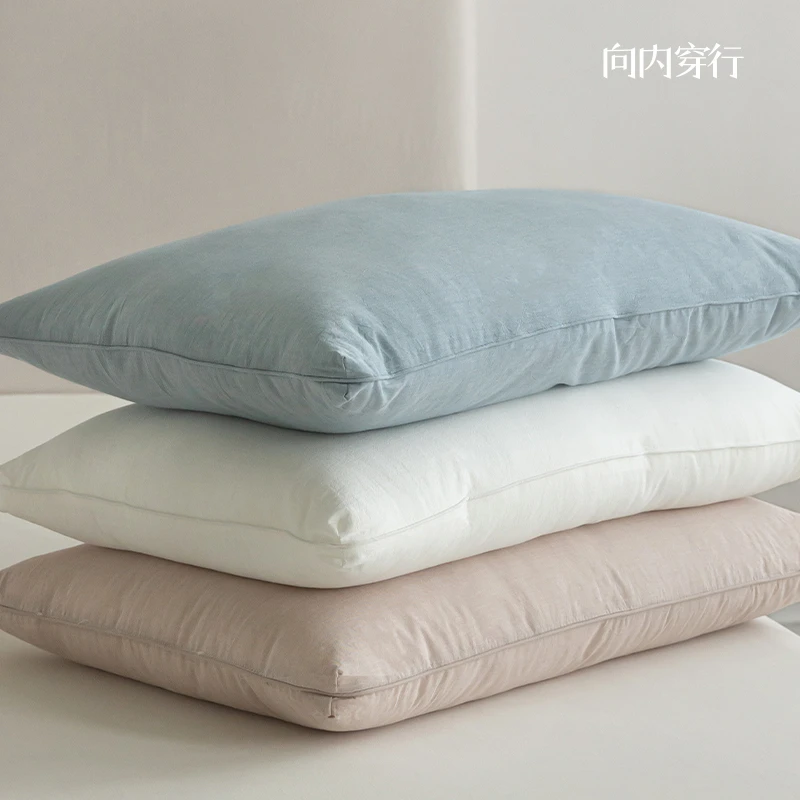 向内穿行水洗全棉枕头枕芯四季家用中高枕护颈椎助睡眠蓬松不塌陷