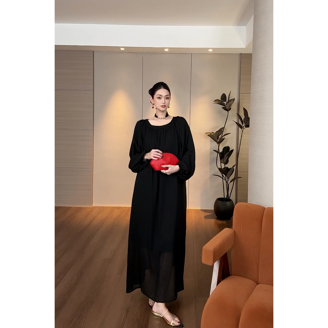 紫紫 等风来 时尚轻奢慵懒宽松灯笼袖两穿长款连衣裙 ZD01LZHJ671