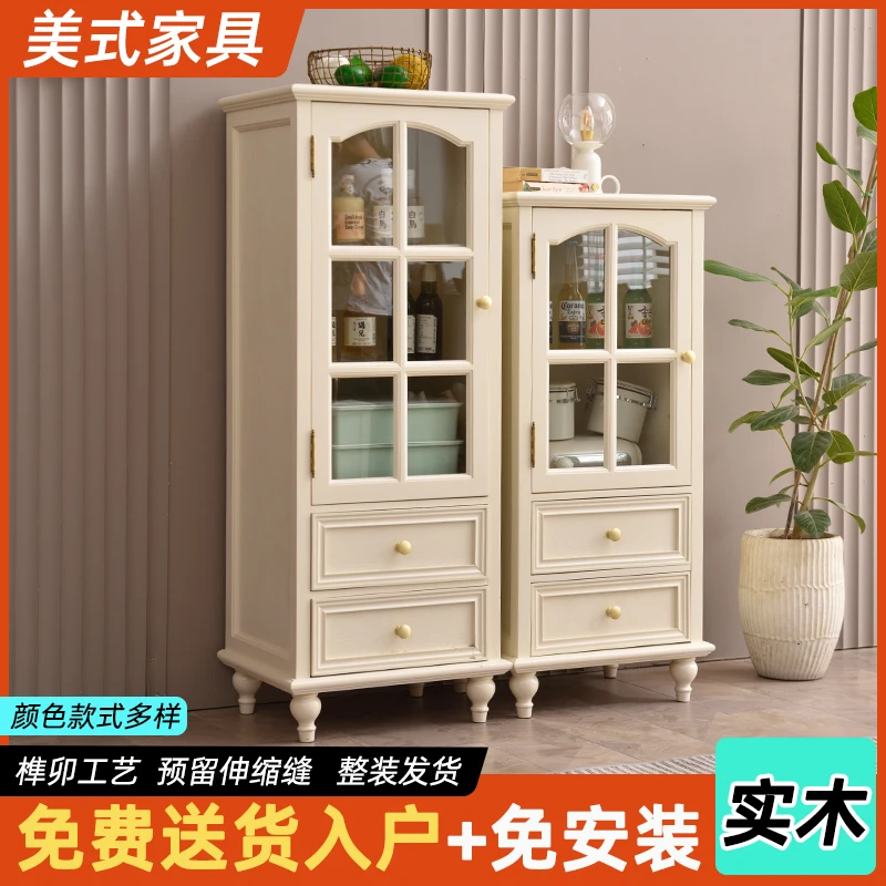 实木酒柜玻璃门餐边柜客厅复古美式轻奢落地小户型长方形柜子