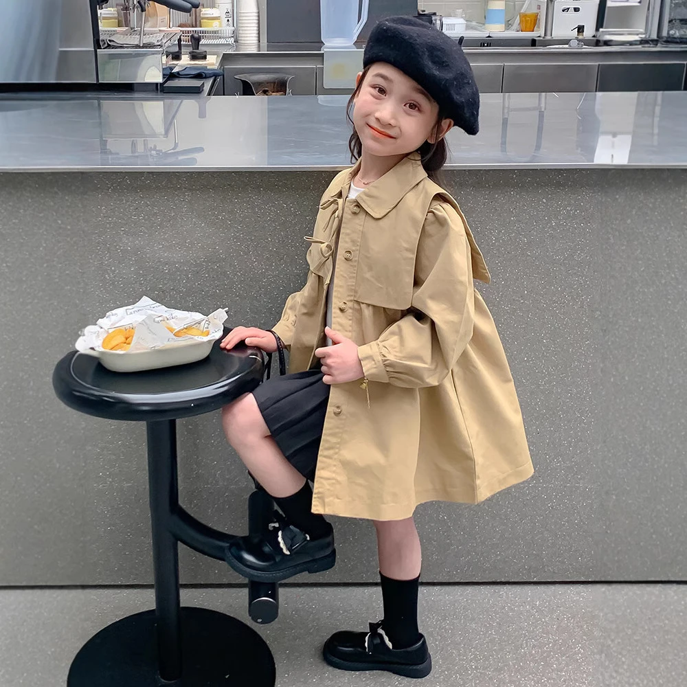 6671女童2025年春秋季新款长袖衬衣小女孩英伦风时髦风衣外套