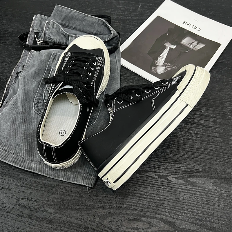 开口笑男鞋2025新款爆款春季百搭厚底小众板鞋子男款潮流男生鞋子