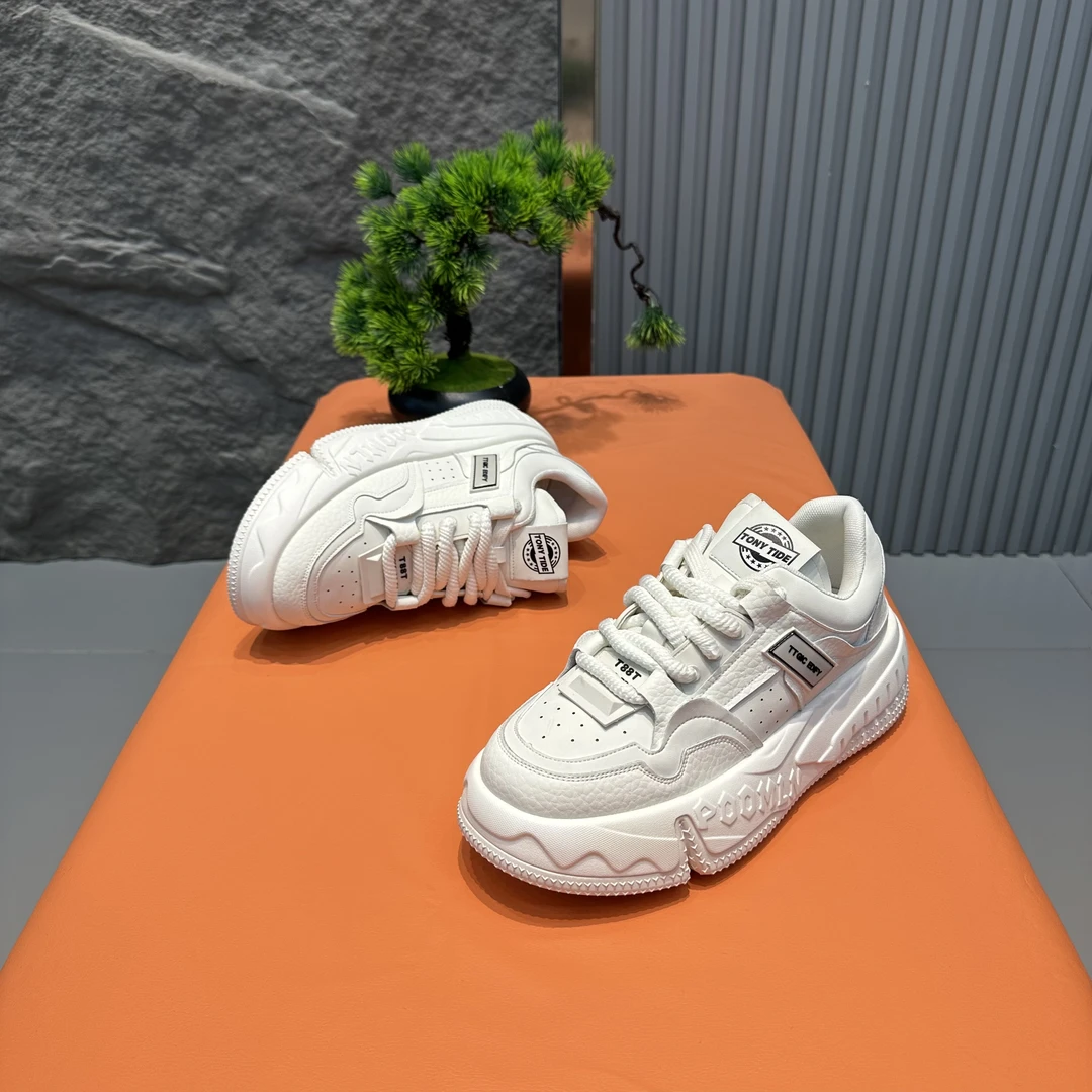 鞋不剩挣TT皮革拼接增高低帮休闲鞋板鞋潮鞋时尚百搭舒适老爹鞋